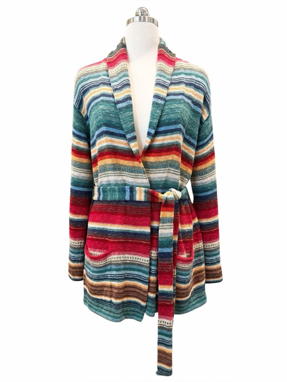 Vintage Ralph Lauren Hand Knit Southwestern Santa Fe Belted Sweater Linen Cotton